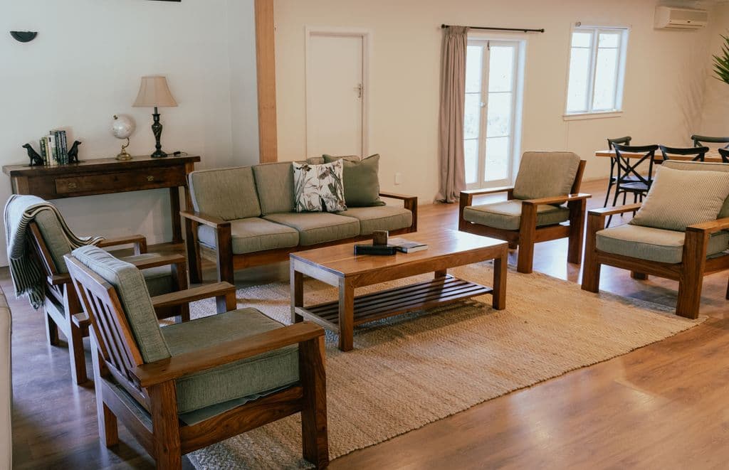 Inside the lodge of a ountry wedding venue near Taupō offering stag and hens activities, outdoor adventures, and luxury accommodation