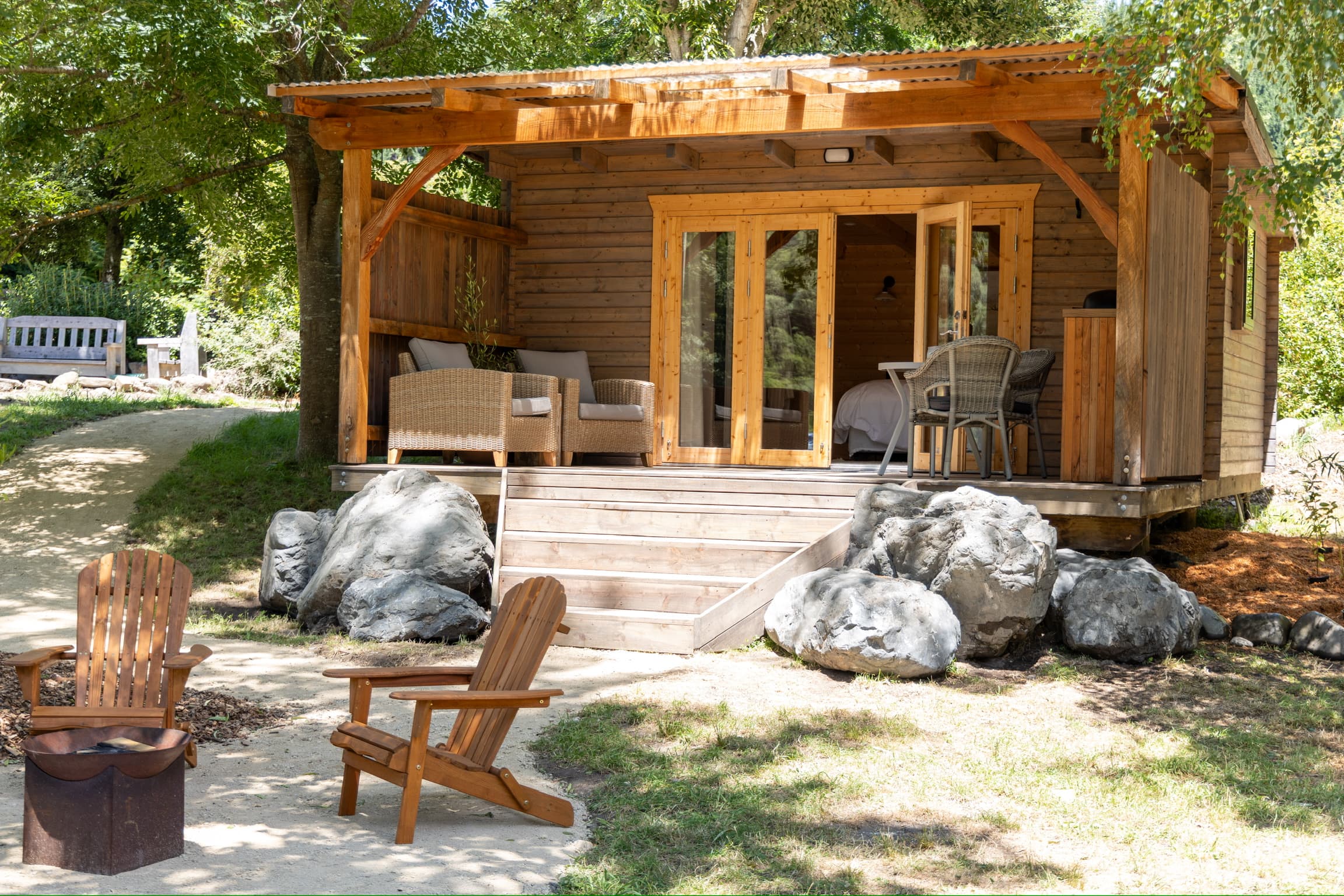 Gorgeous handmade timber chalets in Hawke's Bay, riverside farm