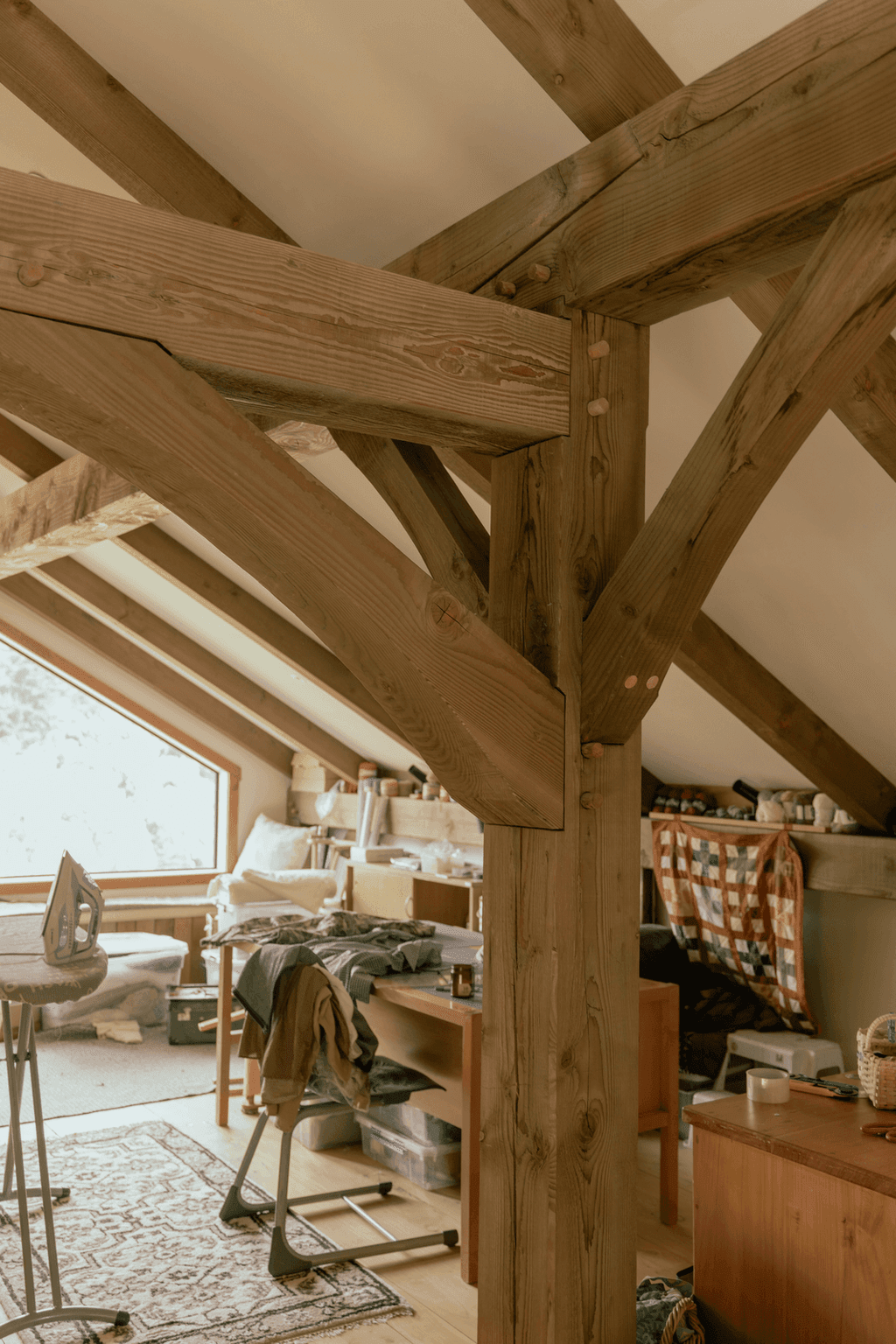 Post and beam timber frame columns interior